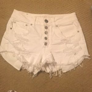 White High Rise Distressed AE Shorts